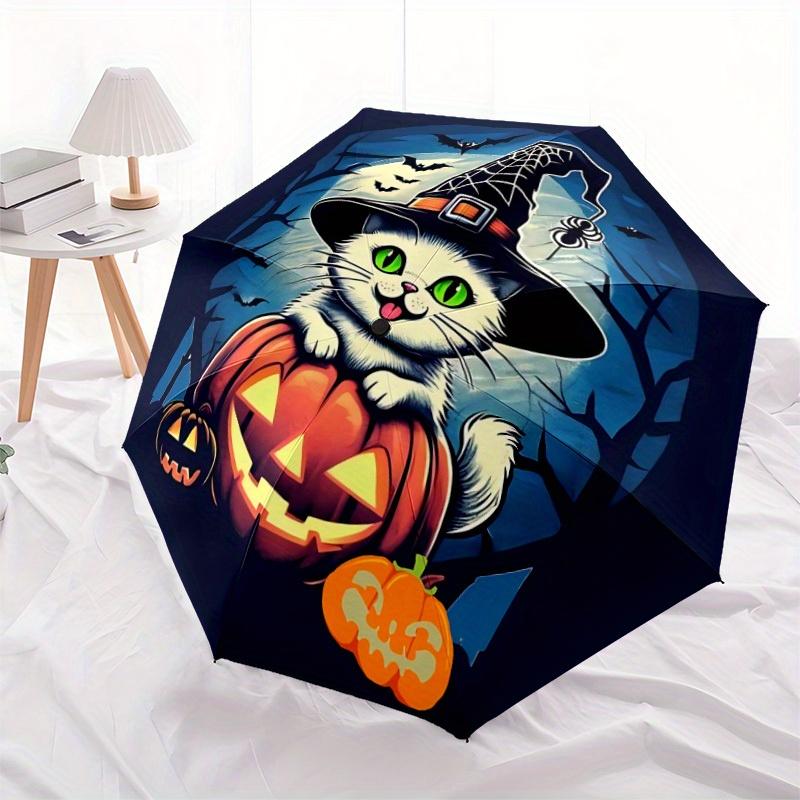 1pc Halloween Cat Auto Open/close, All-Season Portable Folding Umbrella for Women & Men, Travel, Everyday, Formal Events - Compact Luxury Parasol, Out