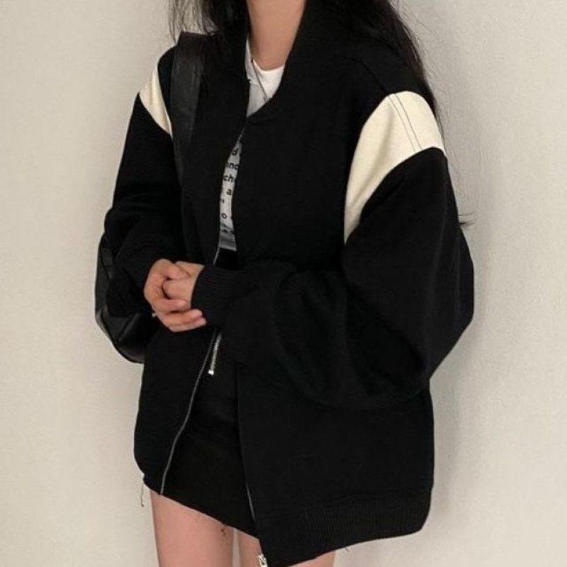 Лоскутная толстовка для женщин, новая мода, осенне-зимнее свободное пальто, винтажная повседневная толстовка на молнии с длинными рукавами