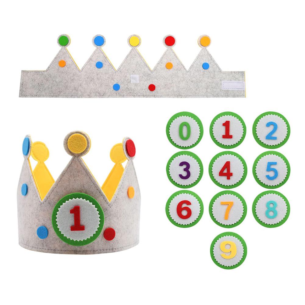 Felt Birthday Crown Children Day Gift Interchangeable Numbers Crown Adjustable Size for Girls Boys Birthday Party Decor