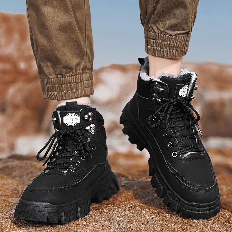 Winter Boots Trendy Men High Top Ankle Boots Luxury British Workwear Short Boots Thick Soled Warm Casual Cotton Shoes