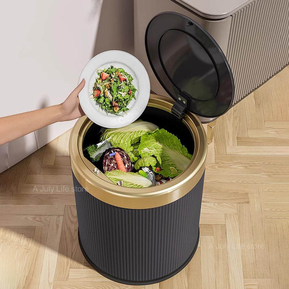 Мусорное ведро класса люкс с прессом и крышкой для офиса, гостиной, ванной комнаты, круглая мусорка со съемным внутренним ведром