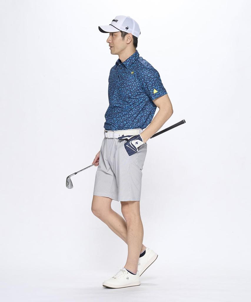 Coq Sportif Cool To the Highly NV00 [Le Golf] Short-sleeved Shirt, All-over Pattern, Sweat-wicking, Quick-drying, Stretch-forcer, Touch, Breathable,