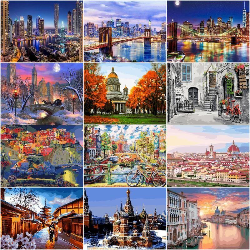 Full Round Diamond Embroidery Night 5D Diamond Painting City Scenery Cross Stitch Rhinestone Mosaic Home Decoration