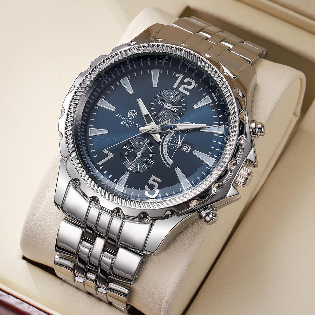 Мужские часы Speedmaster Business с большим циферблатом, стальным ремешком, многофункциональным цифровым дисплеем, календарем, водонепроницаемые