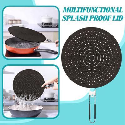 Силиконовый брызговик для сковороды, жирозащита со складной ручкой, термостойкий благодаря теплоизоляционному коврику, маслозащита пищевого качества
