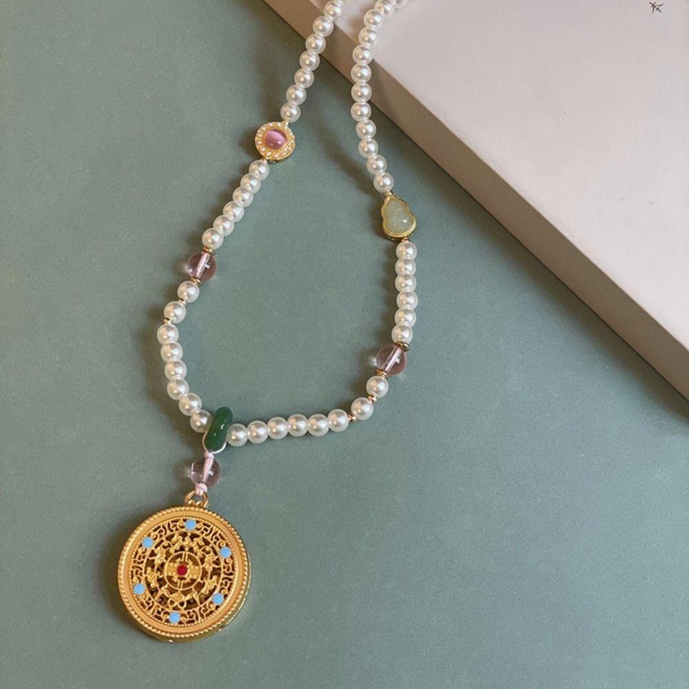 Zinc Zinc Alloy Pendant Pearl Beaded Necklaces Exquisite Vintage Sweater Chain Hanfu