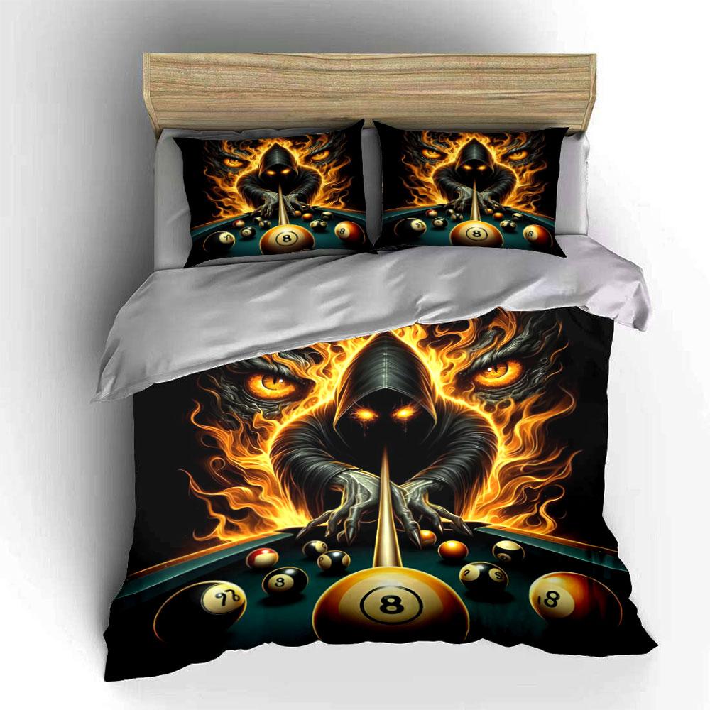 Fiery hooded figure, billiard balls. Bedding sets Duvet cover sets Duvet covers Pillowcases(1 * Duvet Cover 2 * Pillowcases without duvet insert)
