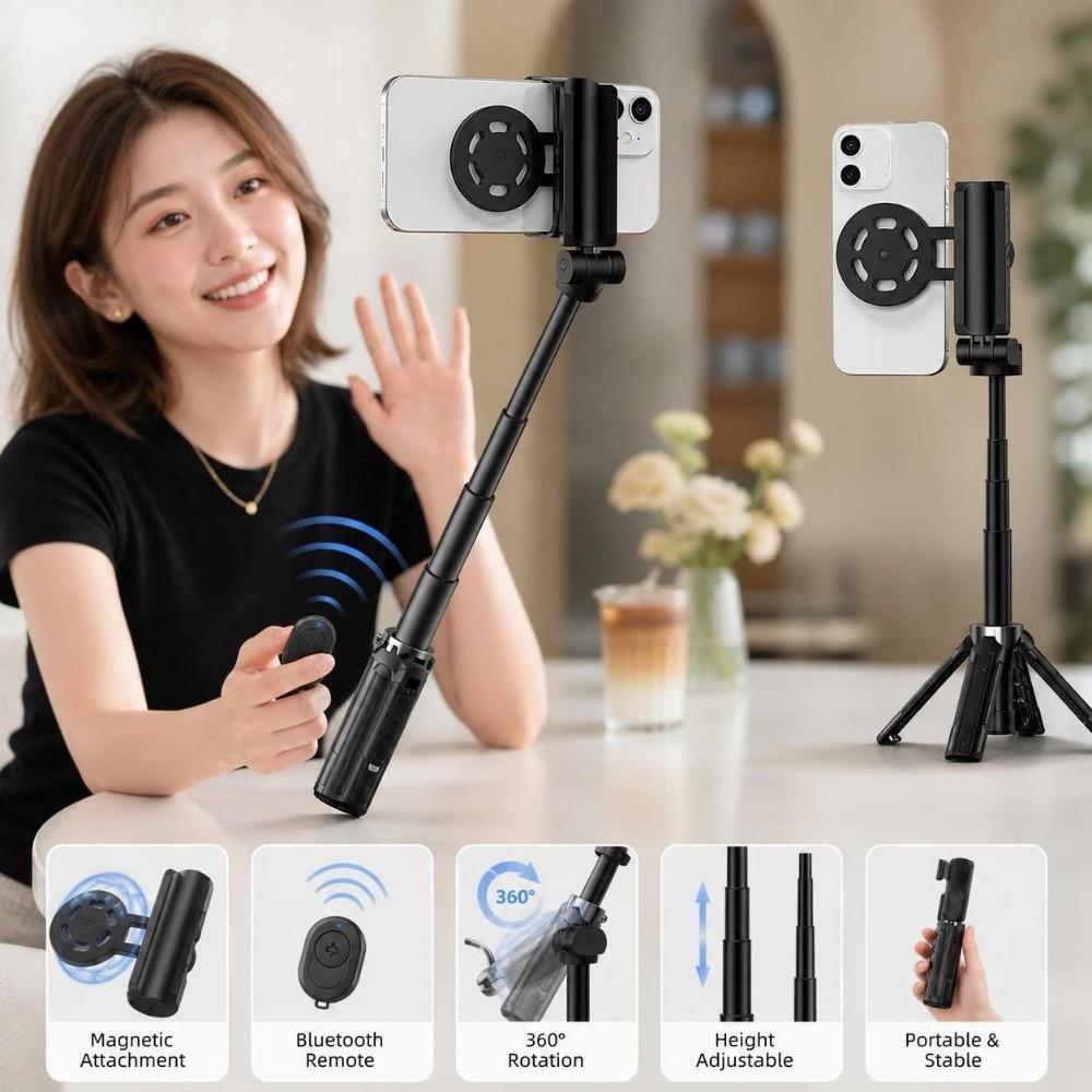 Magnetic Pocket Selfie Stick 360 Rotation Bluetooth Selfie Stick Phone Stand Phone Tripod Travel