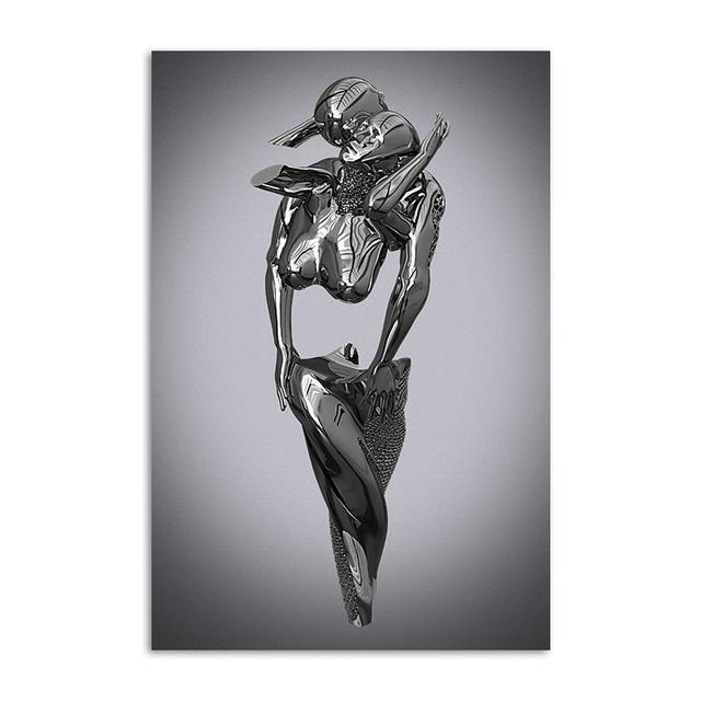 Абстрактная пара Скульптура Холст Картина Красное сердце Металлическая статуя Плакаты для влюбленных Настенная картина для гостиной Украшение дома