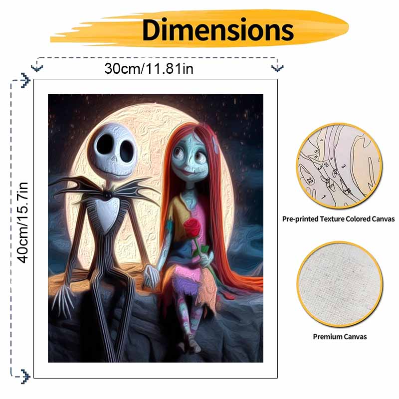 Disney Jack and Sally Oil Painting Kit Home Bedroom Wall Decor Handmade Gift for Couples Lovers Romantic Night Sky Moonlit Art Craft