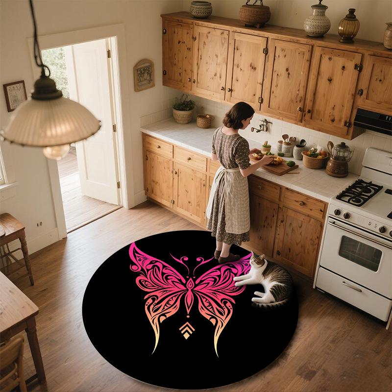 Pink Butterfly,Round Area Rug,Carpet Rug for Living Room Bedroom Sofa Playroom Decor,Non-slip Floor Mat