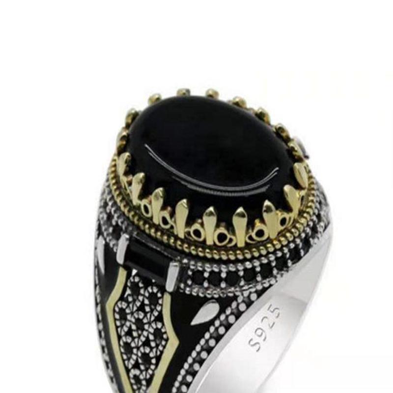 Новые ретро турецкие кольца ручной работы серебряного цвета для мужчин, винтажные резные кольца с узором орла, черные кольца с цирконием, панк-мусульманские украшения