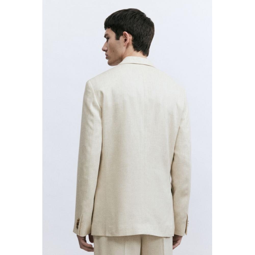 Пиджак HM Regular Fit из льняной смеси светло-бежевого цвета