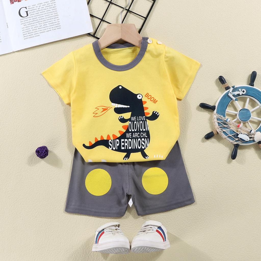 2023 Summer Cotton Children's Short Sleeve T-shirt Set Baby Short Sleeve Shorts Two-piece Set