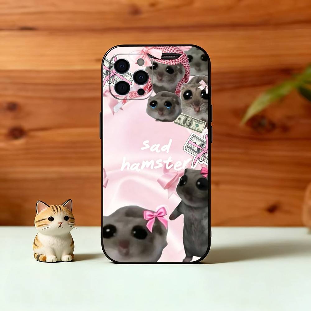 Чехол для телефона-мема 'Грустный хомяк' S-Sad H-Hamster для iPhone 17, 16, 15, 14, 13, 12, 11 Plus, Pro Max, Другие Мягкий Черный Чехол