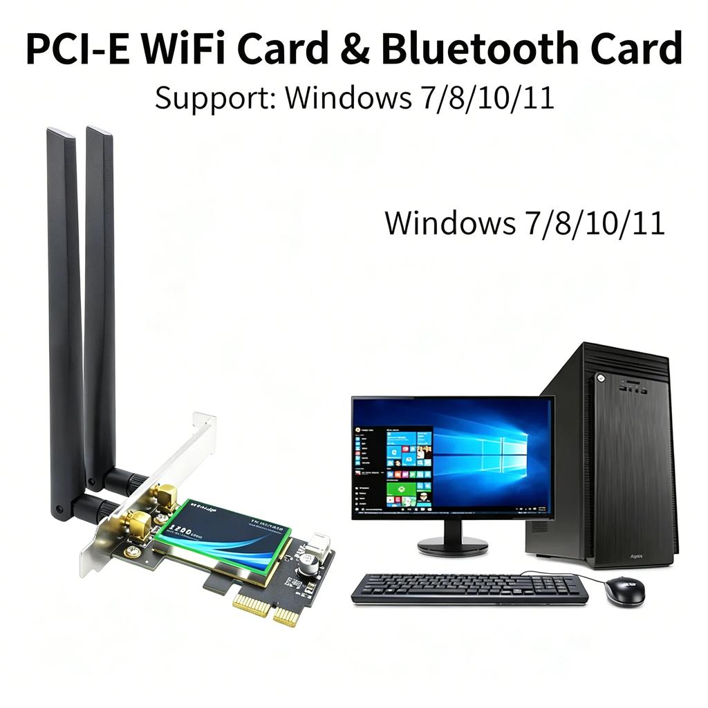 KEBIDUMEI WiFi 5 AC1200 PCI-E Wireless Adapter BT4.1 Dual Band 2.4G/5GHz 802.11AC Network Card Desktop PC For Windows 7/10/11