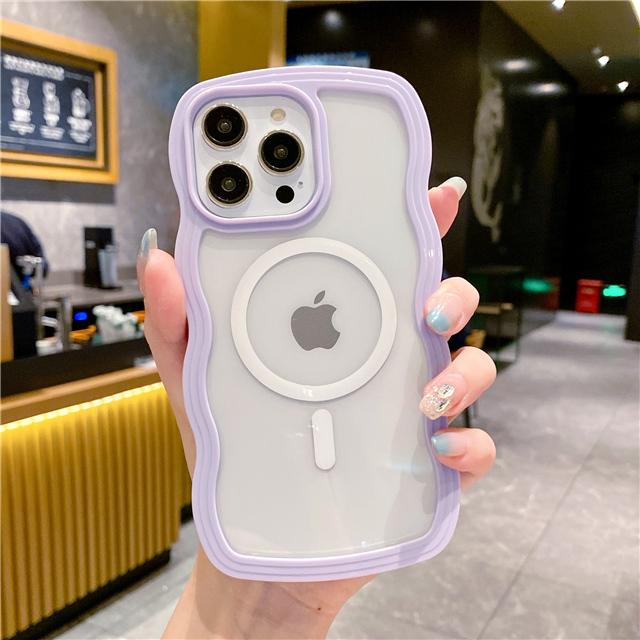 Для iPhone 15 Pro Max Роскошный Магнитный Чехол Magsafe Candy с Волнистыми Линиями Для iPhone 11 12 13 14 15 Plus Защитная Рамка