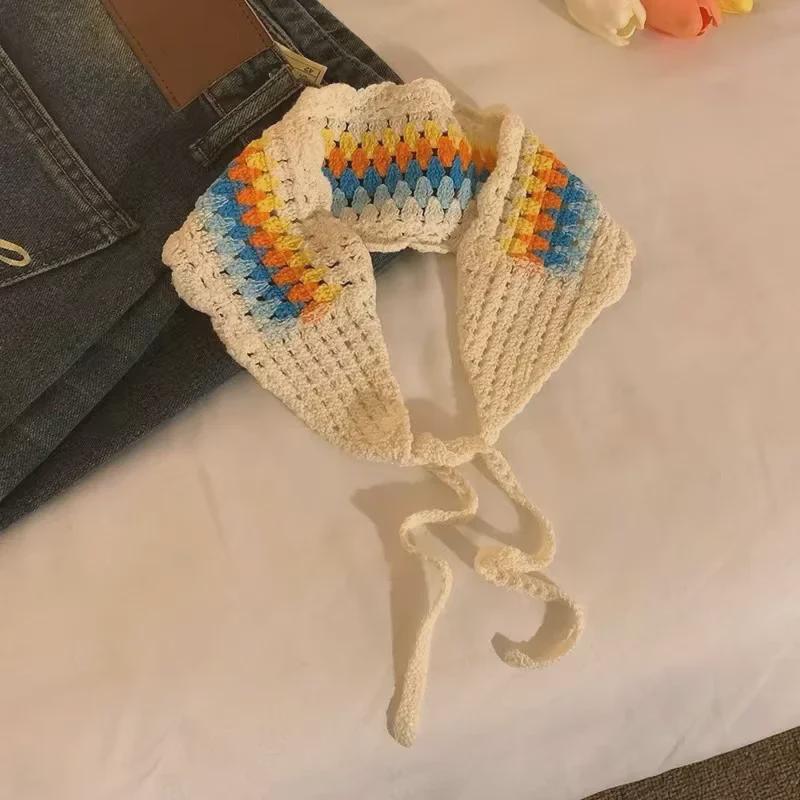 Цветной вязаный треугольный платок и плетеная повязка на голову для женщин