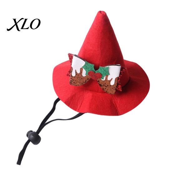 Festive Cat Costume Accessories Pointed Christmas Hat, Adjustable Pet Wizard Hat with Bow, Cute Soft Kitten Bonnet Witch for Small to Medium