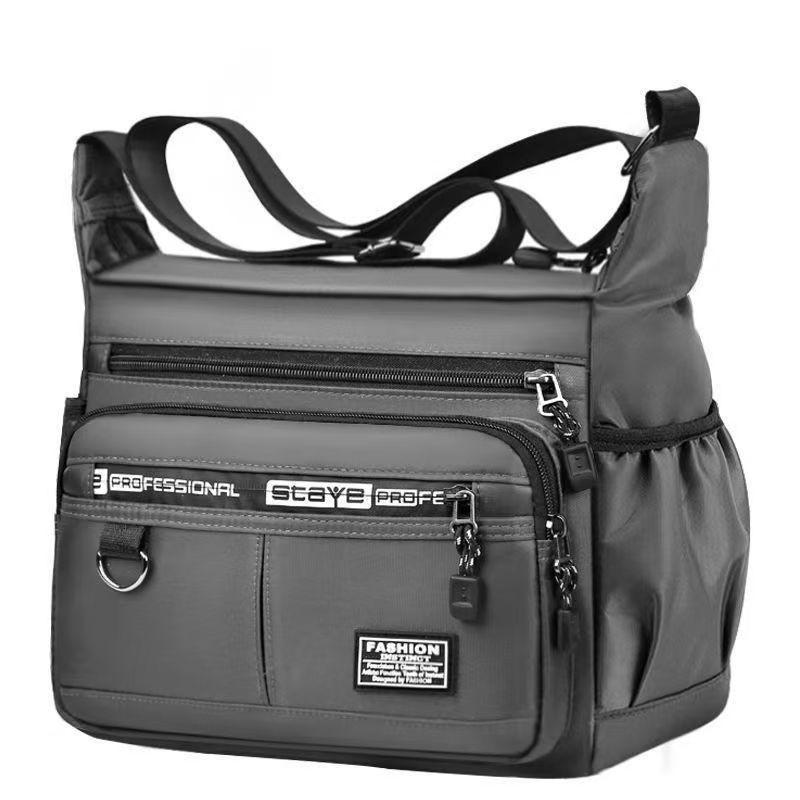Men's cross-body bag with multi-layered pockets, adjustable shoulder strap, business single-shoulder bag