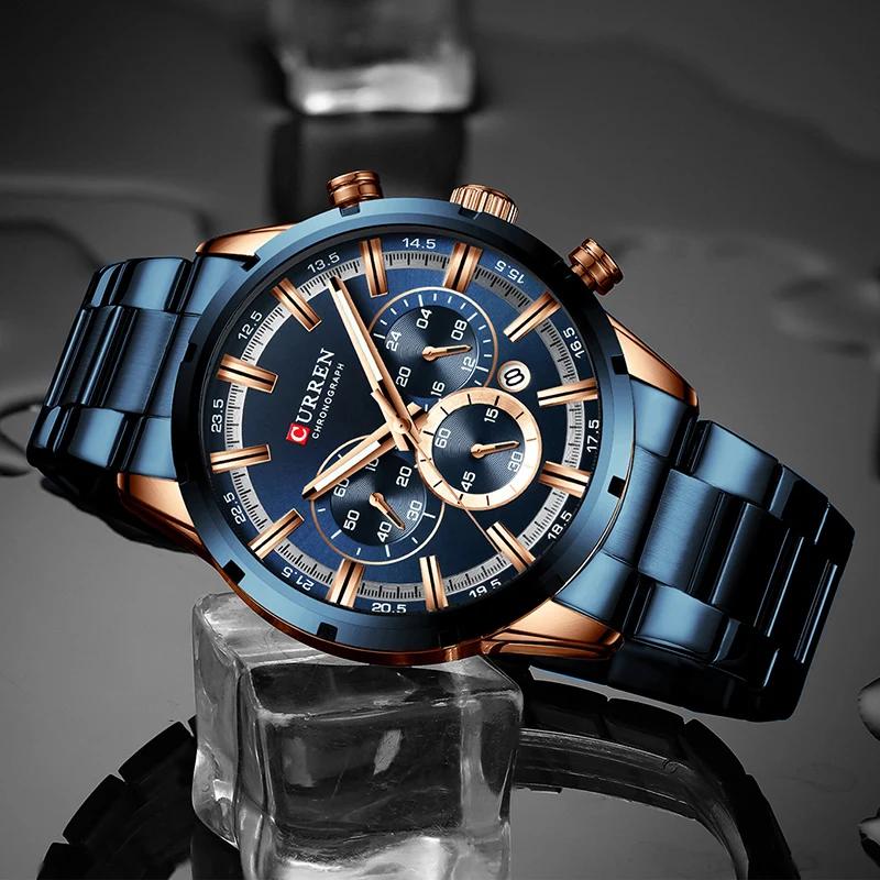 CURREN Watch Luxury Sports Quartz Mens Watches Full Steel Waterproof Chronograph Wristwatch
