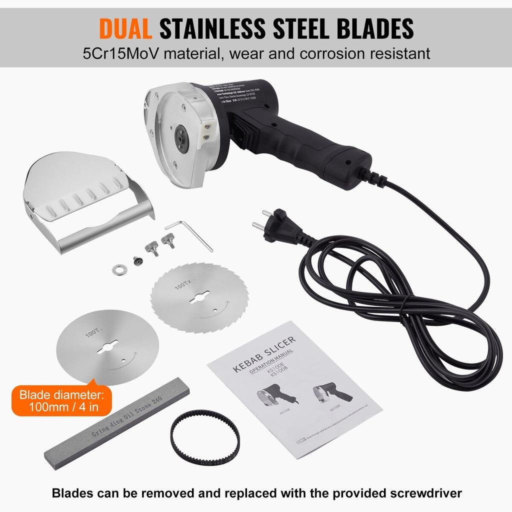 Electric Shawarma Knife Turkish Doner Kebab Meat Gyro Cutter with 2 Blades