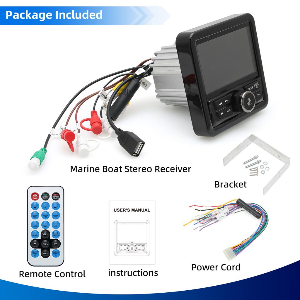 MP3 / MP5 Морское радио Стерео для лодки с поддержкой Bluetooth FM AM Медиа Аудиосистема Водонепроницаемые аксессуары для яхты, квадроцикла, UTV, внедорожника