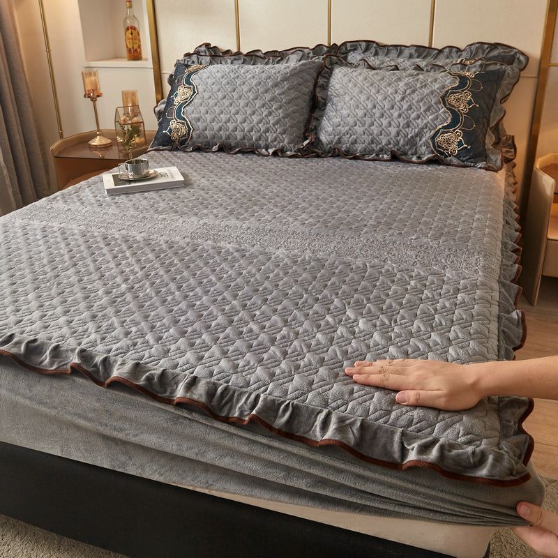 Стеганая фланелевая простыня на резинке, очень мягкая, теплая для односпальной двуспальной кровати, очень толстая, впитывающая пот, дышащая