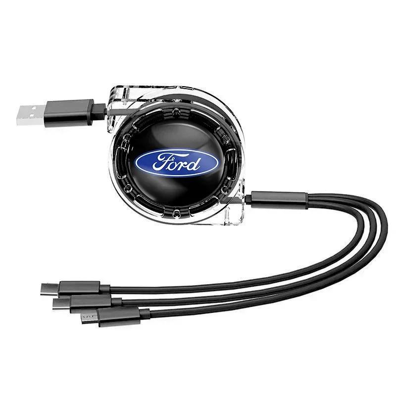 New 2026 Car Sticker Ford New 2025 Hot 3 In 1 Micro USB Type C Charging Cable Multi Charger For Ford ST Line Focus Mustang Fiest