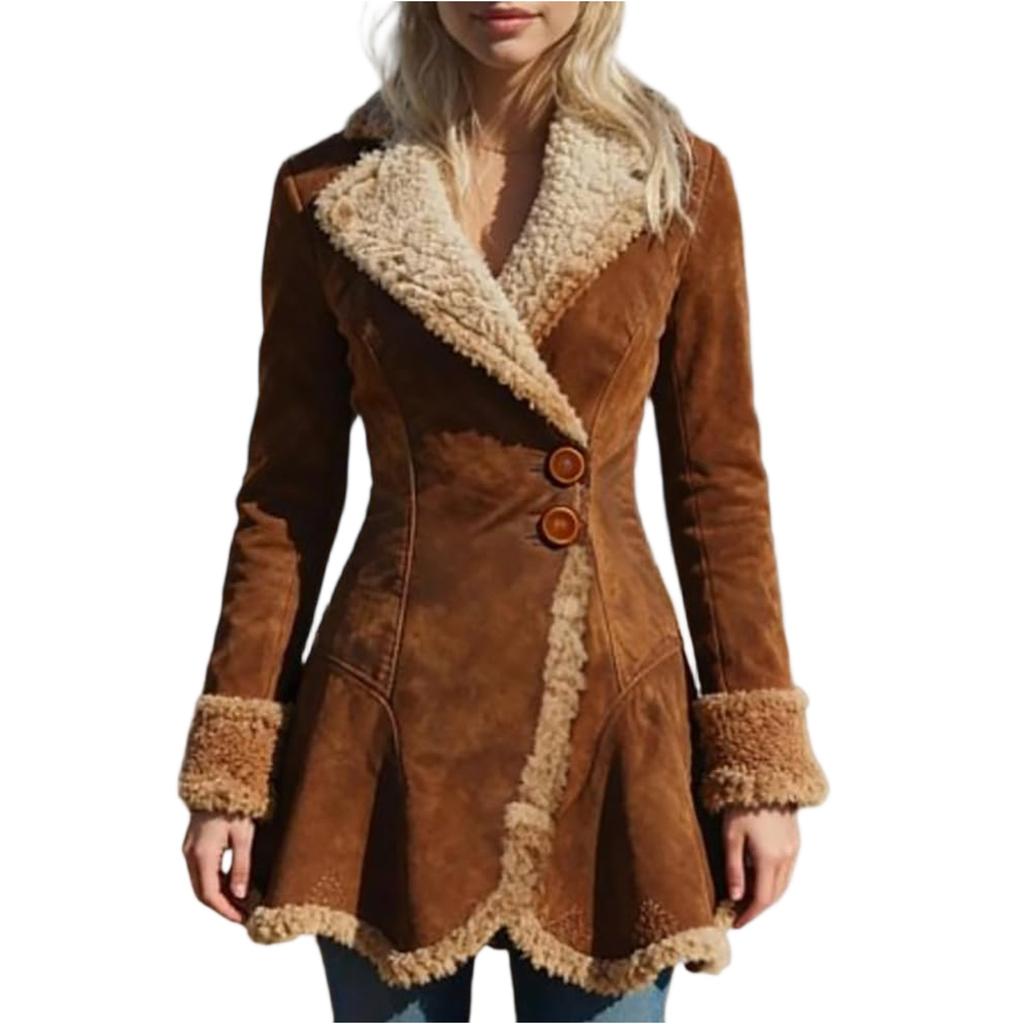 Women's Denim Western Retro Trench Coat, Plush Fashion And Warmth, Fleece Jacket