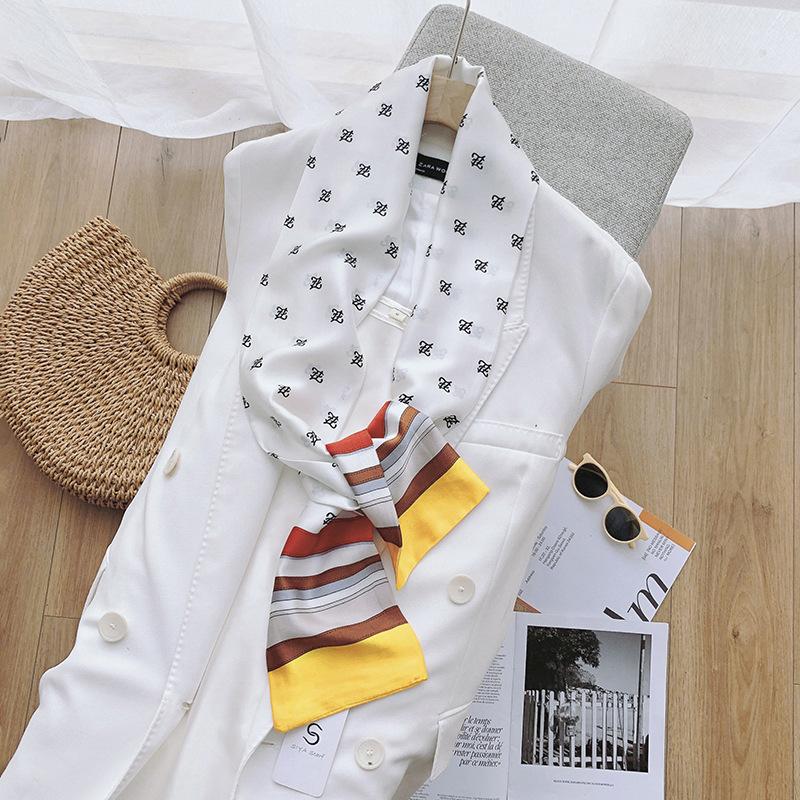 Ladies' Versatile Trendy Simulation Silk Long Strip Print New Binding Bag Travel Sunscreen Party Beach Scarf