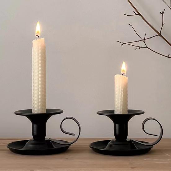 1/2Pcs Vintage Iron Taper Candle Holder Metal Candlestick with Handle Home Living Room Christmas Wedding Party Candle Stand Table Centerpiece