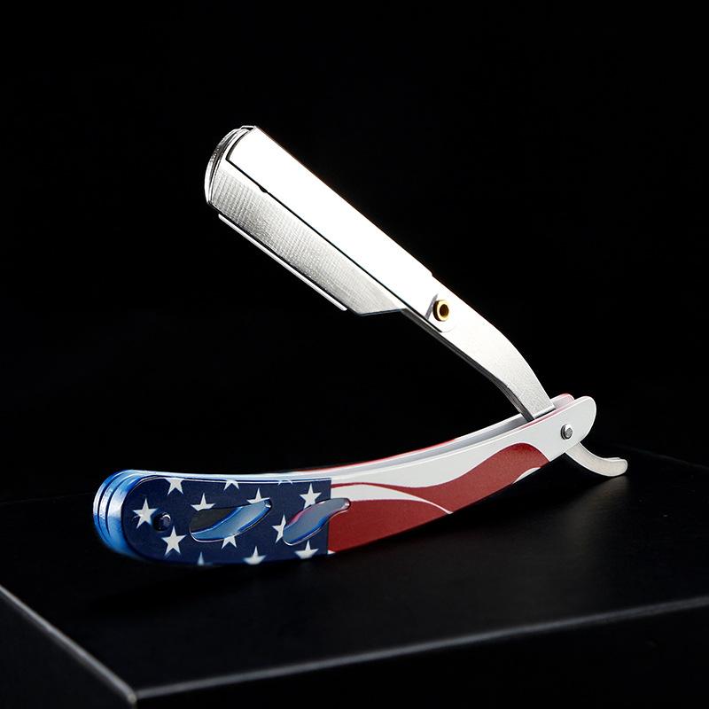 Складной цветной принт в старинном стиле с красными, белыми и синими полосами, мужской бритвенный, парикмахерский и держатель ножей для контурирования лица.