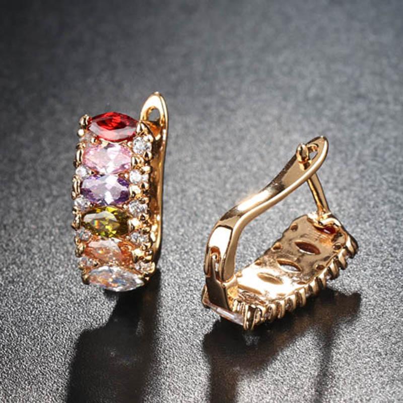 Full Inlay Geometric Zircon Multi Color Gold Plated Earrings Women Luxury Jewelry