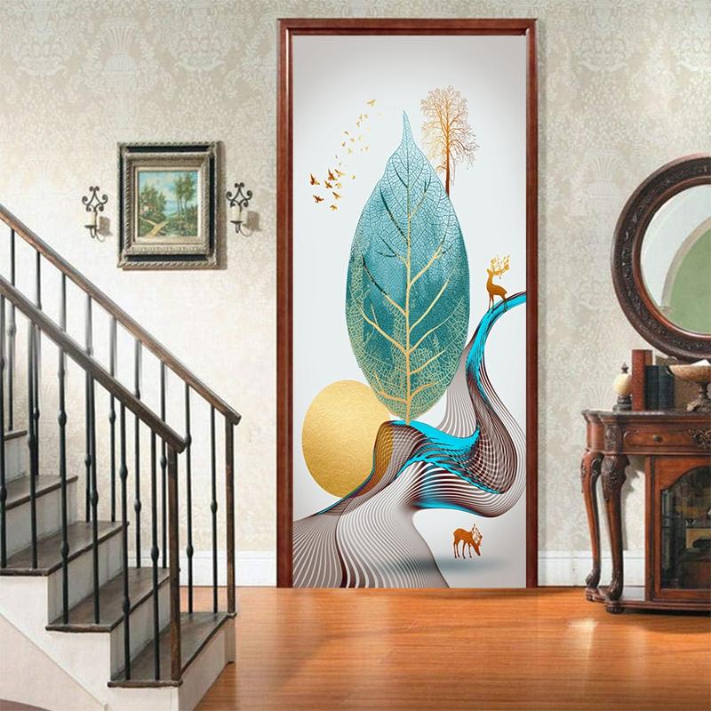 Пейзажные наклейки для украшения дверей, закат, простые абстрактные линии, бамбуковые обои на холодильник для гостиной, домашний декор, художественные наклейки для спальни