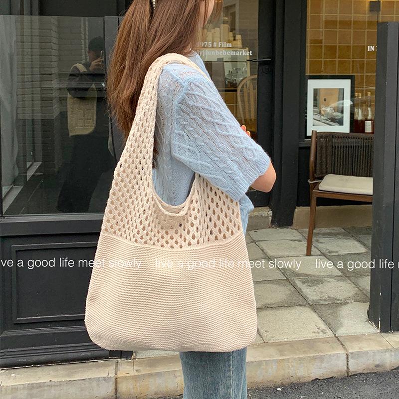 Tote Bag Knitted Bag Mesh Hollow Women's Shoulder Bag Woven Bag Handbag