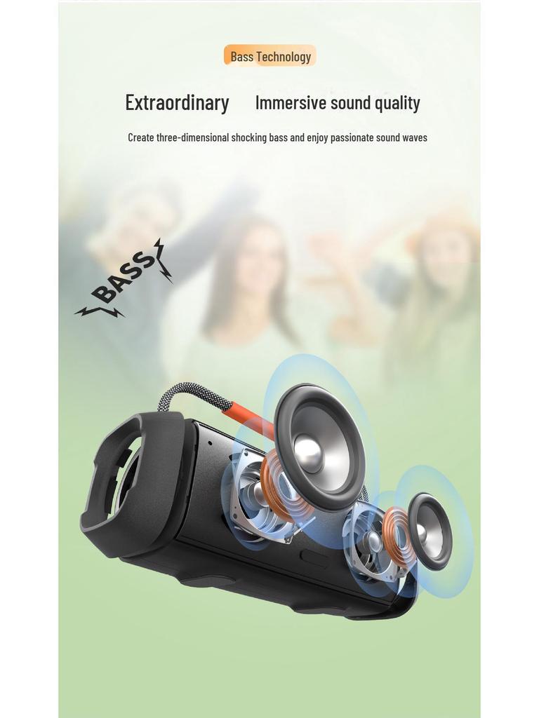 60W High-Power Bluetooth Subwoofer, IPX7 Waterproof RGB Portable Outdoor Speaker