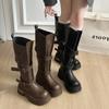Маленькие ретро ковбойские сапоги на толстой подошве, женские осенне-зимние новые тонкие сапоги с широким голенищем, увеличивающие рост сапоги для верховой езды