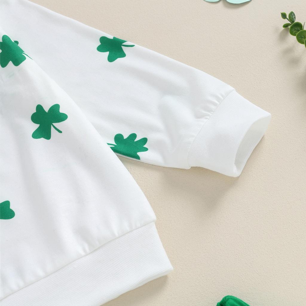 Toddler Girls Autumn Pants Sets Long Sleeve Four Leaf Clover Print Sweatshirt Green Casual Pants Sets