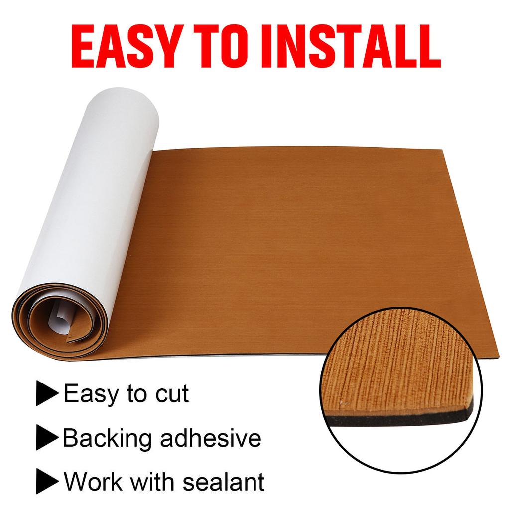 2400x900x5mm Self Adhesive Yacht Flooring Self-Adhesive EVA Foam Teak Brown 5MM With Black Line Faux Teak Boat Decking Sheet