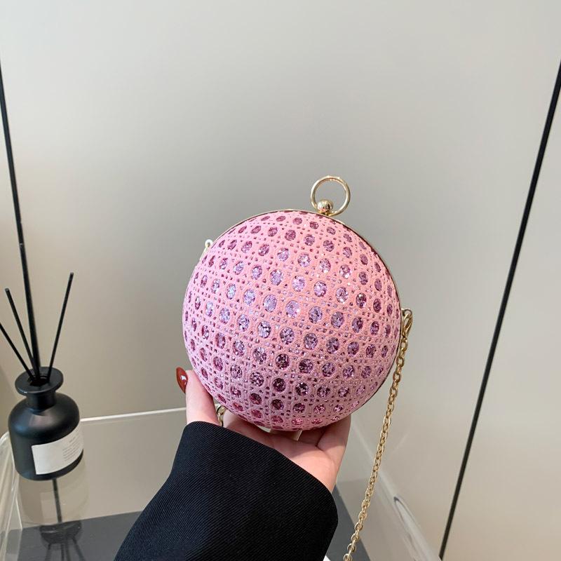 Dinner Personality Trend New 2025 European and American Fashion Diamond-encrusted Shoulder Bag Women's Messenger Chain Round Ball Small Round Bag