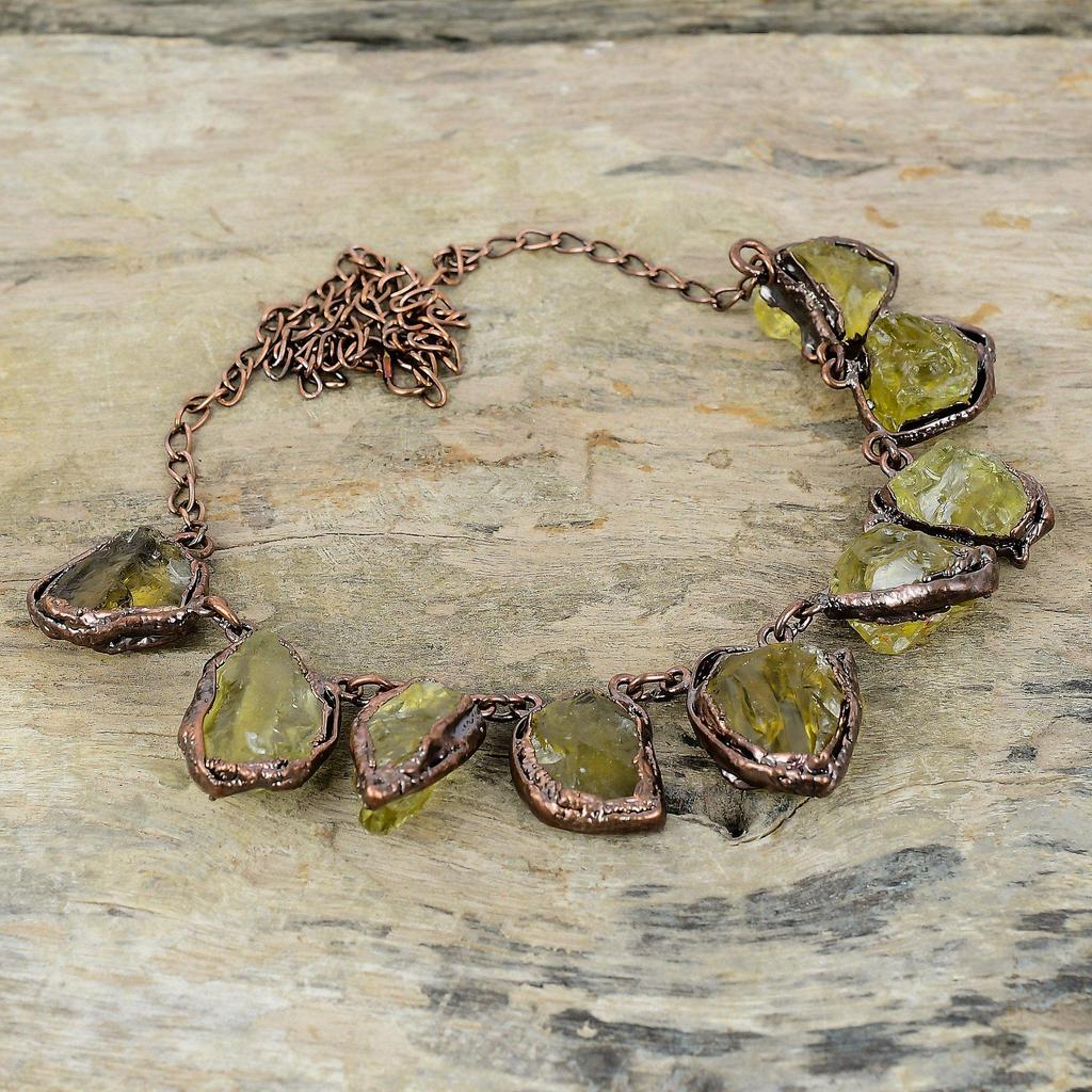 Citrine Rough Necklace Electroformed Copper Necklace Handmade Jewelry Adjustable Chain Necklace Gemstone Electroformed Jewelry Gift For Her