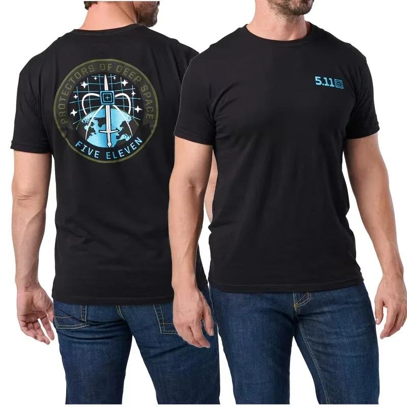 2025 High Quality USA 5.11 Tactical Men T-Shirt Cotton Printed Round Neck Fitness Training Round-neck Short Sleeved Shirt