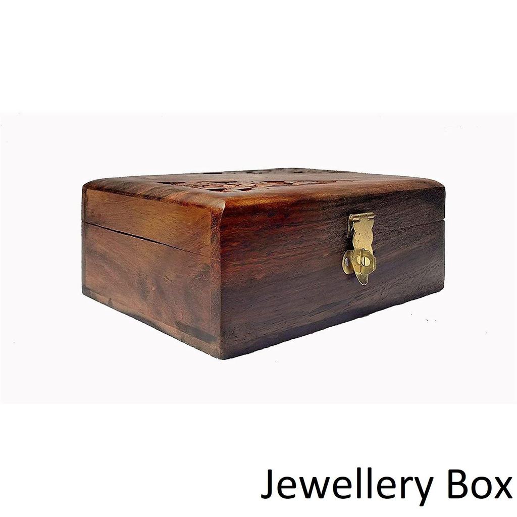 Деревянная шкатулка для украшений ручной работы для женщин, деревянный органайзер для украшений, вырезанный вручную, с замысловатой резьбой, подарочный предмет 6x4 дюйма