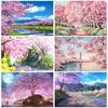 5D Diamond Painting Scenery Cross Stitch DIY Diamond Embroidery Pink Cherry Blossoms Full Round Mosaic Kit