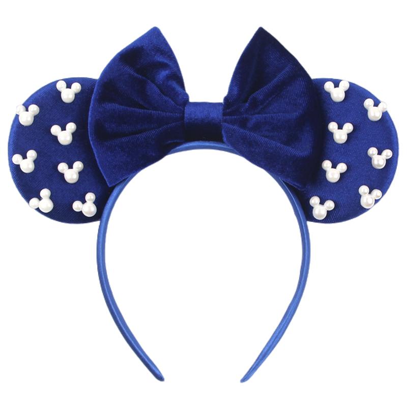 Pearls 3.3"Mouse Ears Headband 5‘’ Velvet Bow Hairband For Girls Festival Party Cosplay DIY Hair Accessories Women Gifts