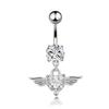 Angel Wing Feather Zircon Belly Ring with Heart-Shaped Diamond Buckle Piercing Jewelry