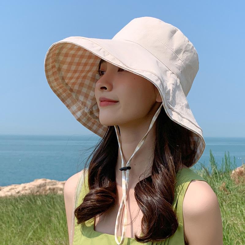 Модная шляпа от солнца, женские модели, можно складывать, летняя, с большими полями, солнцезащитная шляпа от солнца, закрывающая лицо, клетчатая шляпа рыбака