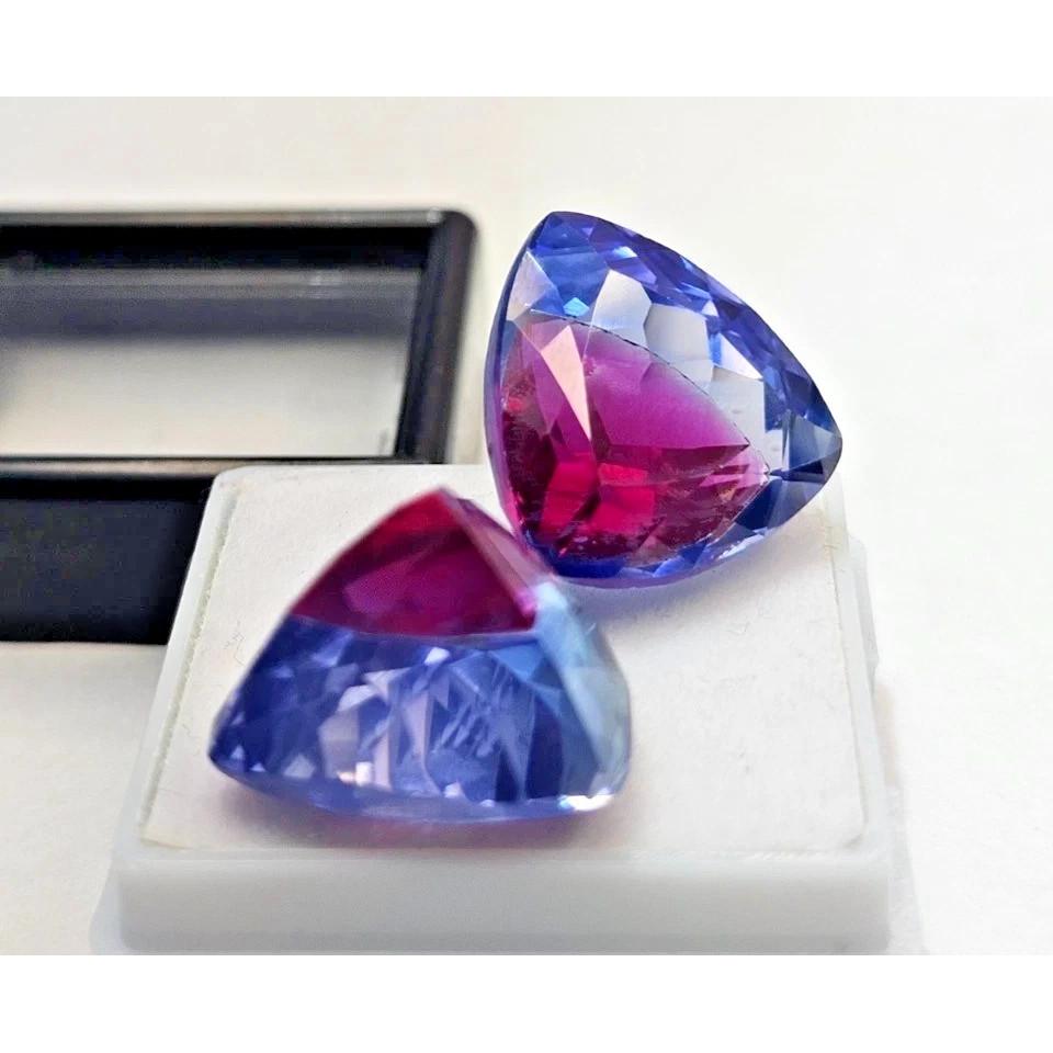 Natural Pitambari Sapphire Earring Making Trillion Cut 39-40 Ct Pair Gemstone