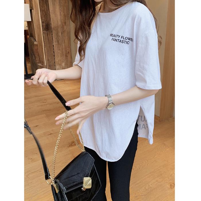 Женская футболка белого цвета со средним рукавом и модным дизайном букв - летний простой топ-пуловер с круглым вырезом